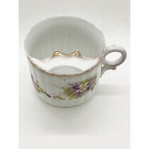 ANTIQUE  4" MOUSTACHE MUG CUP LAVENDER PURPLE FLOWERS Victoria Austria